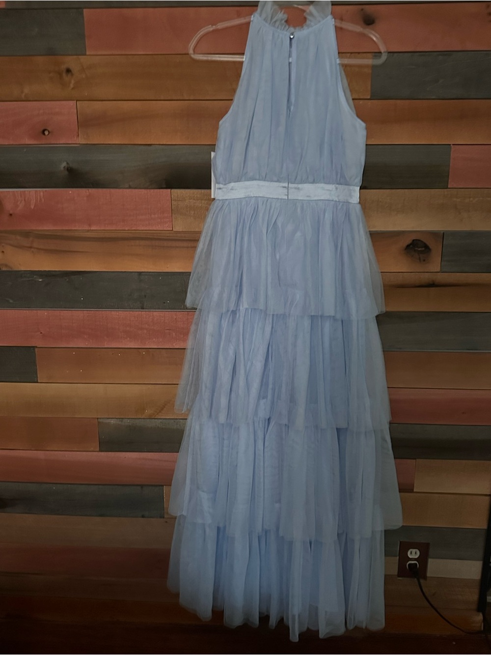 Aura Powder Blue Tiered Tulle Maxi Dress | Romantic Formal Gown | Wedding Guest - Picture 3 of 6
